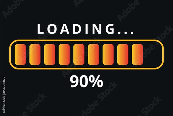Fototapeta Vector illustration of orange gradient loading bar isolated on gray background for websites and graphic resources. Loading bar 90% loaded.