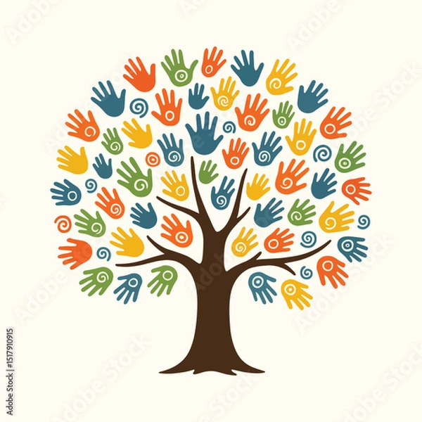 Obraz Colorful Handprint Tree Vector – Diversity, Inclusion, and Community Growth Symbol