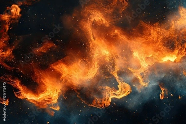 Fototapeta Abstract fiery swirls against a dark backdrop