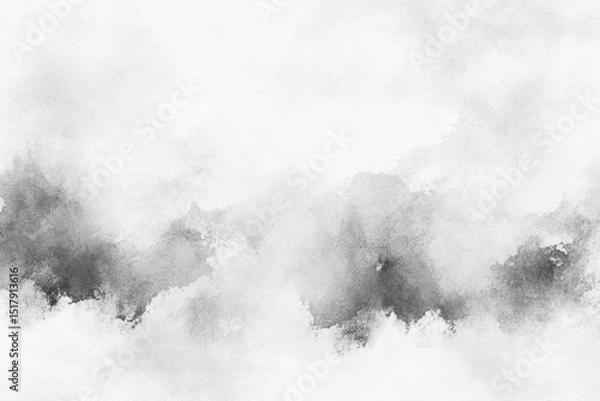 Fototapeta Abstract monochrome watercolor wash.  Soft grey and black ink washes blend into a hazy landscape effect