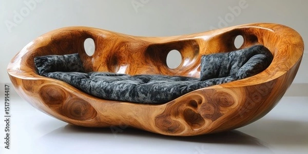 Obraz Wooden Couch with Pillows in Modern Interior Setting for Relaxation