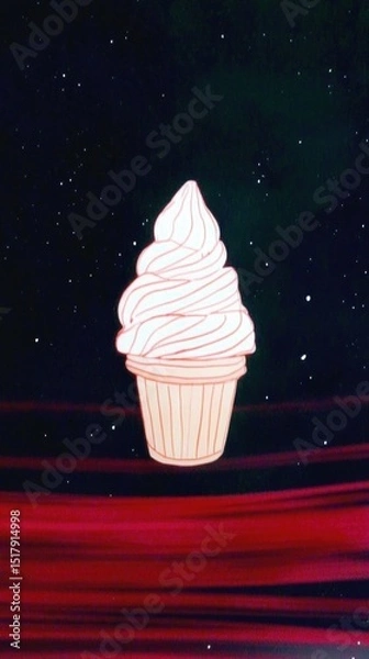 Obraz Cupcake with White Frosting Against Dark Starry Space Background