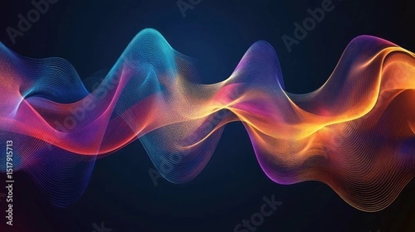 Fototapeta Abstract Intertwined Waves With a Gradient From Cool to Warm Colors on Black, Abstract Background ,A vibrant abstract wave composition with flowing shapes in electric blue,neon pink, and bright yellow