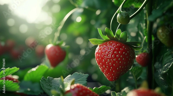 Fototapeta Garden-fresh strawberry depicted as a clean, stylized icon for versatile use.

