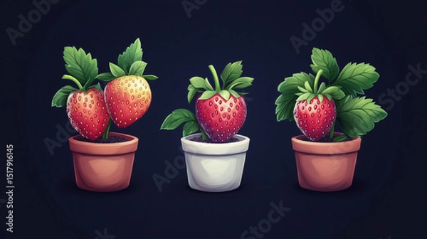 Fototapeta Vector icon of a ripe garden strawberry, great for digital or print design.

