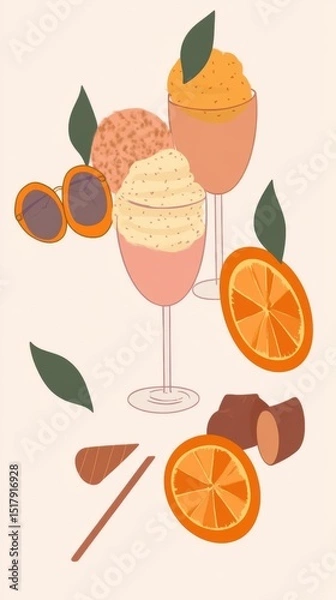 Obraz Drinks in Wine Glasses with Orange Slices and Sunglasses on Plain Background