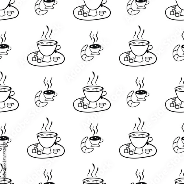 Obraz Seamless pattern with vector doodle cup and croissant. Can be used for making wallpaper, fabrics and other types of products