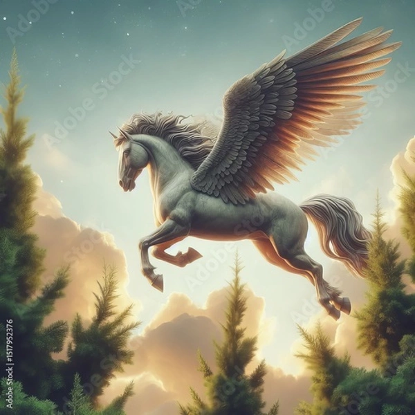 Fototapeta Cedarpegasus A above cedar treetops