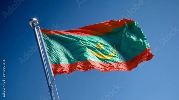 Fototapeta Celebration of mauritania's independence day with the national flag flying high