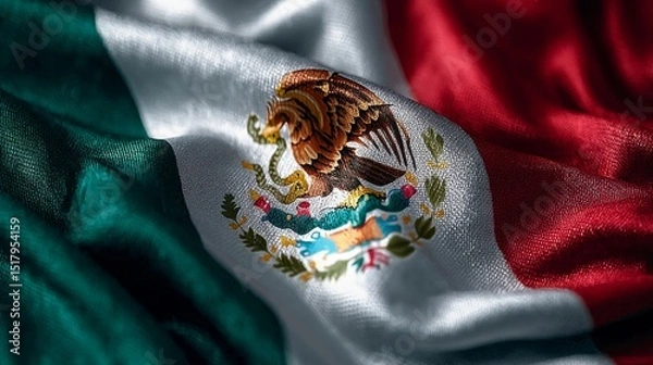 Fototapeta Silk flag of Mexico displayed with pride on Independence Day celebration