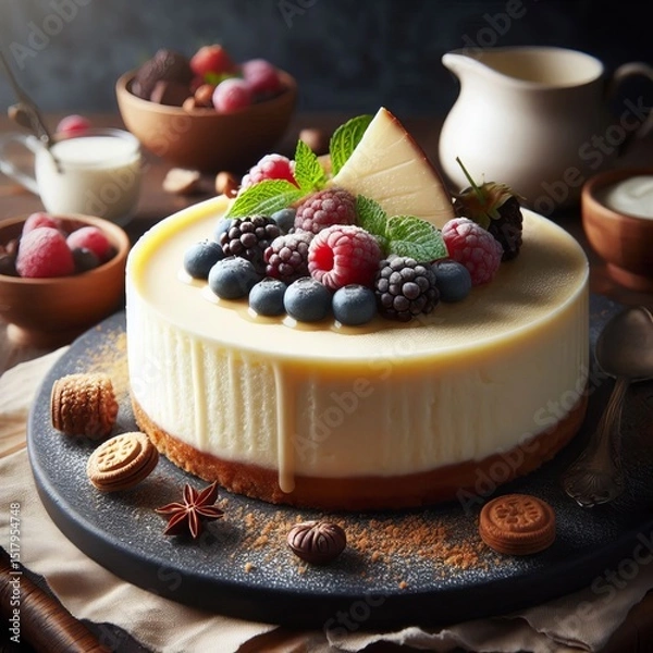 Fototapeta creamy cheesecake with a graham cracker