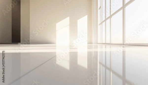 Fototapeta Minimalist white wall and floor empty room with sunlight from window