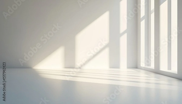 Fototapeta Minimalist white wall and floor empty room with sunlight from window