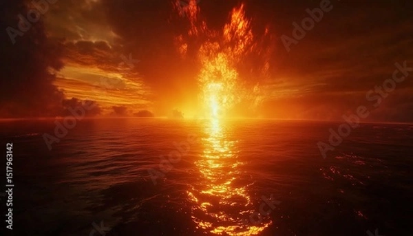 Fototapeta Sunset over ocean scenic sunlight with reflection on water