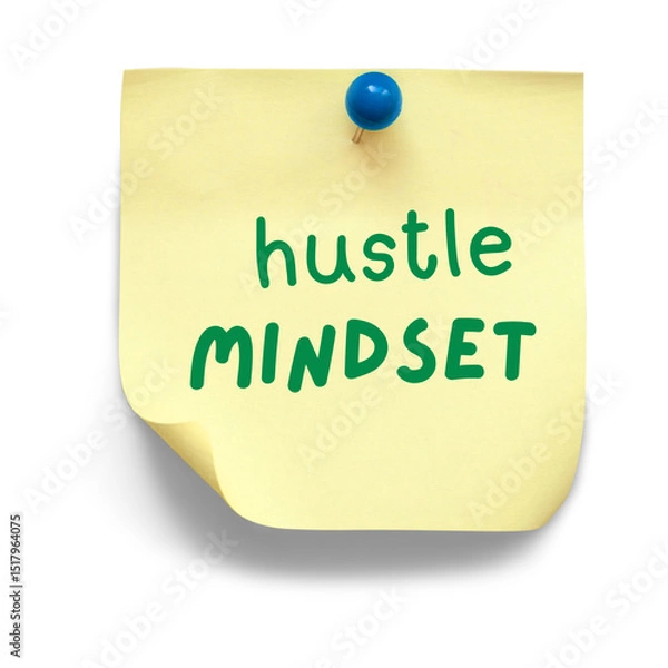 Fototapeta hustle mindset , marker message on yellow sticky note isolated on white background 