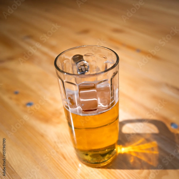 Obraz Halb gefülltes Bierglass auf Biergartentisch