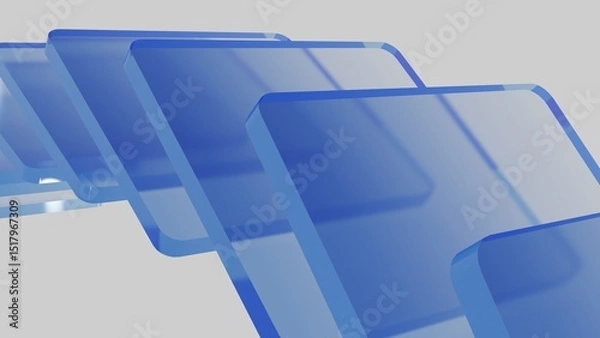 Fototapeta 3D Abstract Blue Glass Shapes. Modern gradient wave forms with transparent layered design in futuristic style.