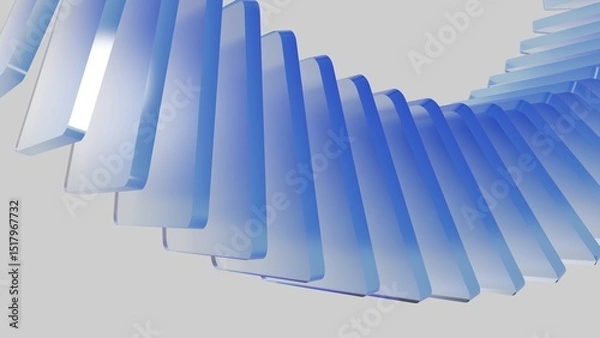 Fototapeta 3D Abstract Blue Glass Shapes. Modern gradient wave forms with transparent layered design in futuristic style.