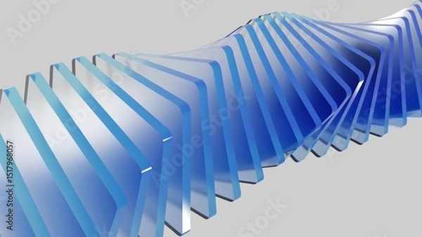 Fototapeta 3D Abstract Blue Glass Shapes. Modern gradient wave forms with transparent layered design in futuristic style.