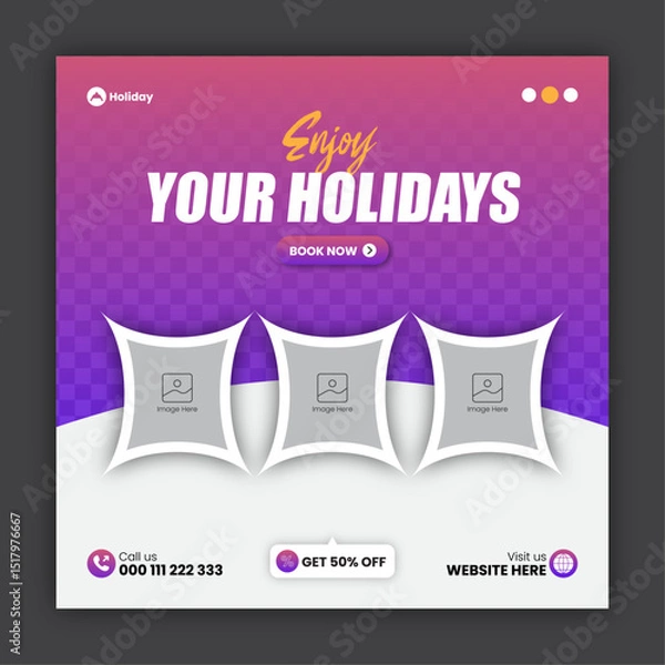 Obraz Travel social media post design or square travel flyer design template