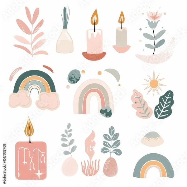 Fototapeta Boho pastel aesthetic story highlight icons set, minimalist and stylish digital design for social media profiles, perfect for branding and personal pages. AI generated illustration.