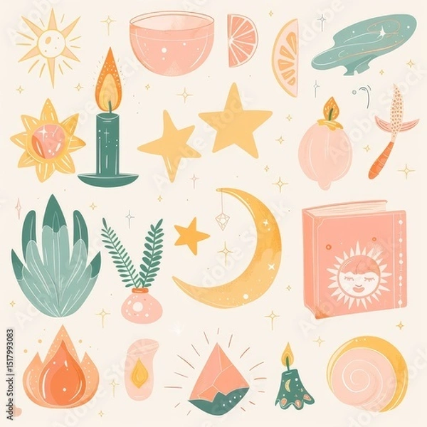 Fototapeta Boho pastel aesthetic story highlight icons set, minimalist and stylish digital design for social media profiles, perfect for branding and personal pages. AI generated illustration.