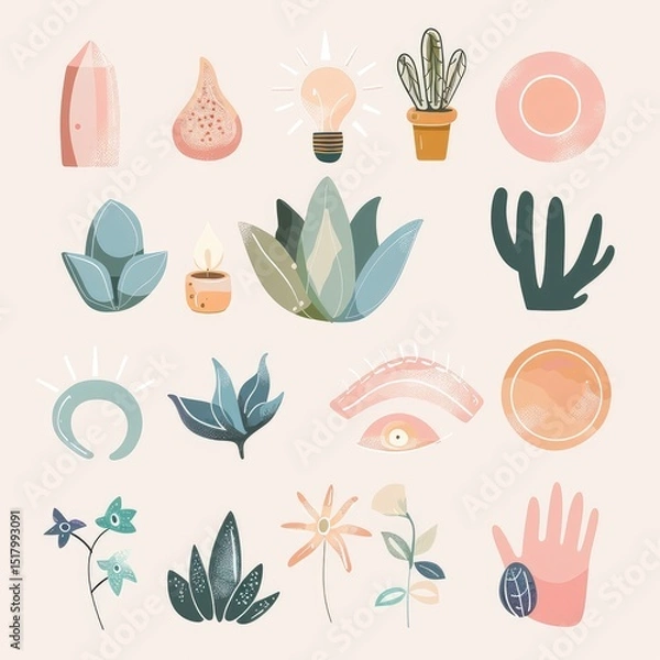 Fototapeta Boho pastel aesthetic story highlight icons set, minimalist and stylish digital design for social media profiles, perfect for branding and personal pages. AI generated illustration.