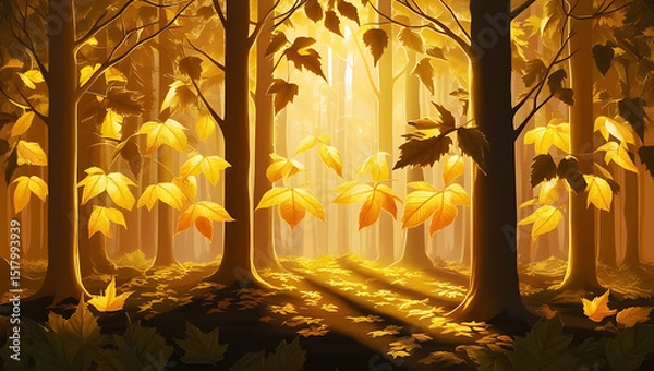 Obraz Serene Forest Bathed in Golden Autumn Light
