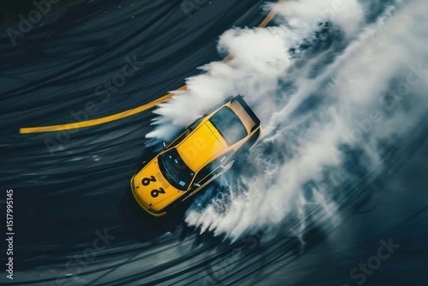 Fototapeta top view of driver drifting car