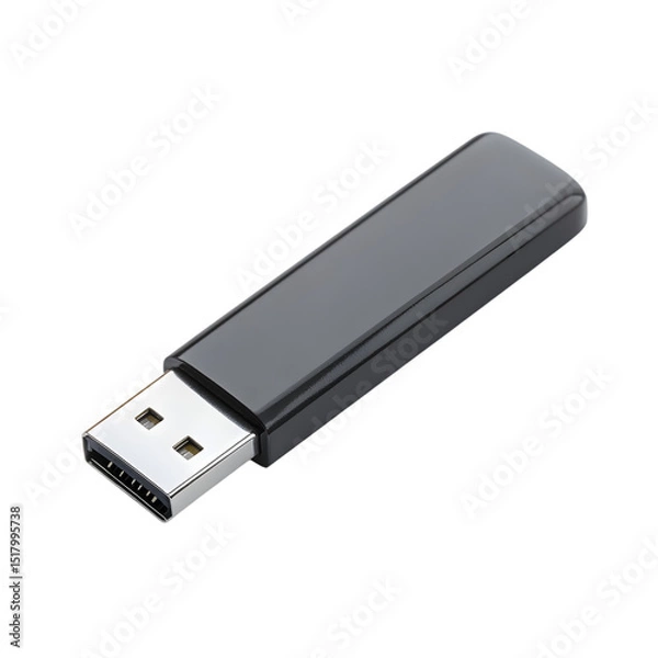 Fototapeta Black flash drive isolated on transparent background.