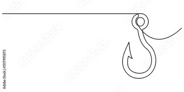 Obraz Fishing hook line continuous drawing vector. One line Hook vector background, Continuous outline of a Fishing hook, Fishing hook line continuous drawing vector. One line Hook vector background. fisher