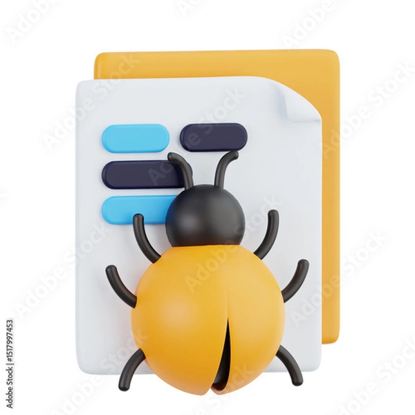 Fototapeta Yellow bug, beetle. Find errors, software testing concept. 3d vector icon. Minimal style.