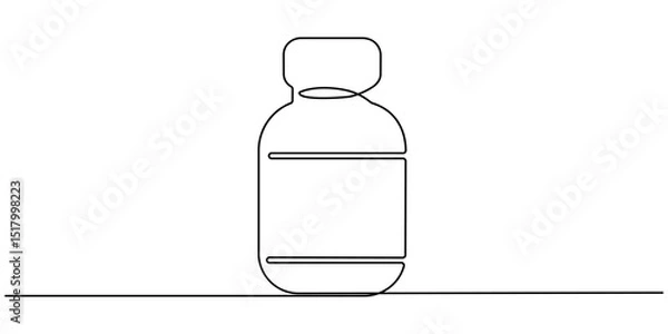 Fototapeta Continuous Line Drawing of Medicine Pills Icon. Hand Drawn Symbol Vector Illustration, Continuous one line drawing jar with pills. Tablets and pills. Bottle of medicine, Continuous one line drawing.