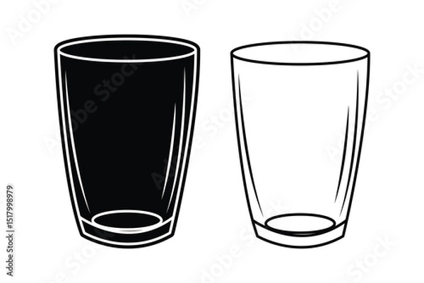 Obraz Water glass silhouette art vector with line art on white background