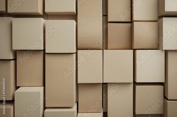 Obraz Abstract Geometric Wooden Squares in 3D Overlapping Pattern, Soft Neutral Tones with Depth and Texture