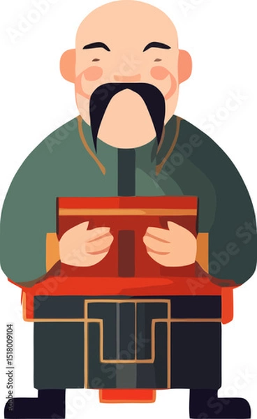 Obraz Illustration of a wise scholar holding a book with a kind expression, set in a traditional Asian style