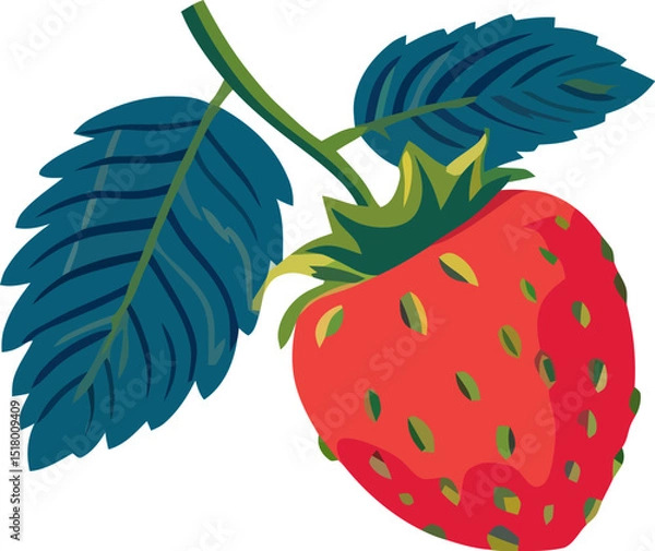 Obraz Bright red strawberry with green leaves on a white background captures the essence of fresh summer fruit