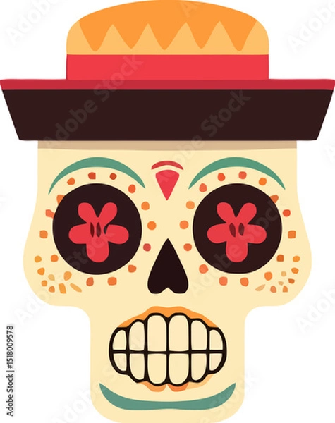 Obraz Vector isolated illustration of decorated human skull. Day of the Dead.