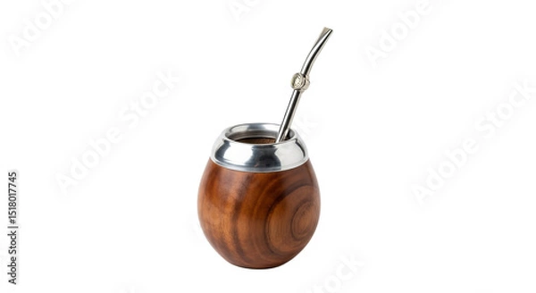 Fototapeta Mate gourd with bombilla showcasing traditional Argentine drink in an isolated setting against a white background