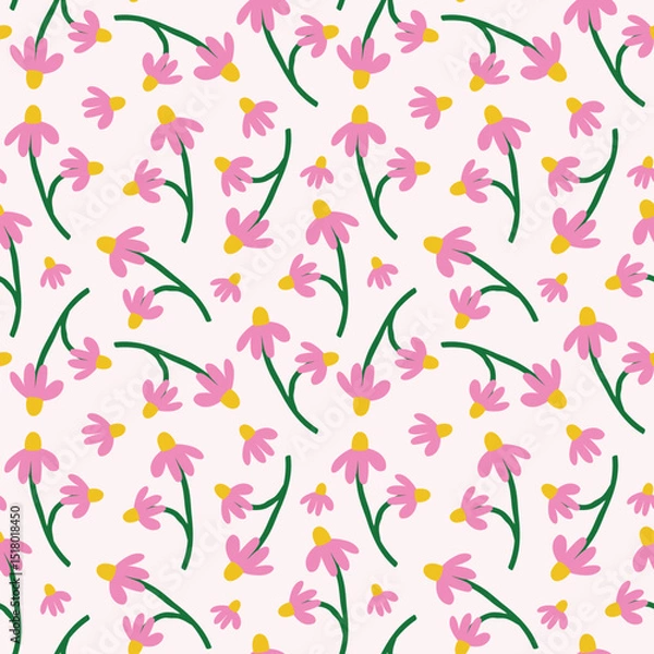 Fototapeta Simple pink flower seamless pattern background for textile, print, banner, wrapping paper, wallpaper. Spring summer repeat print hand-drawn vector illustration. 