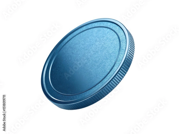 Fototapeta Shiny blue coin with smooth surface and ridged edges reflects light beautifully, showcasing its unique design and color