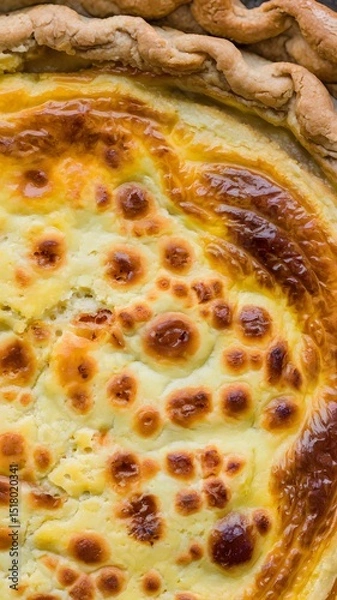 Fototapeta Close-up of a slice of quiche on a white background – quiche wallpaper – bakery wallpaper – quiche image

