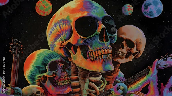 Fototapeta Colorful Psychedelic Skulls In Space