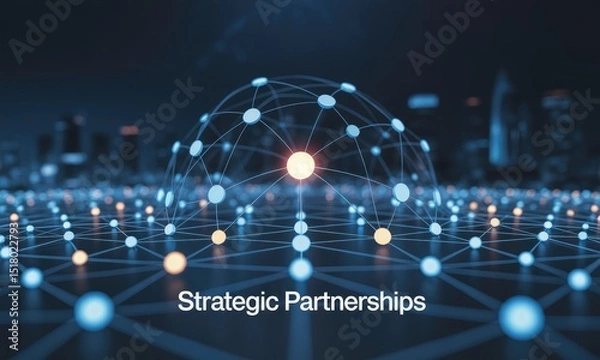 Fototapeta Conceptual network representing strategic partnerships in technology and innovation.