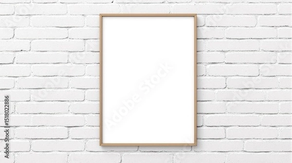 Fototapeta Minimalist empty frame on a white brick wall, perfect for showcasing art or photography.