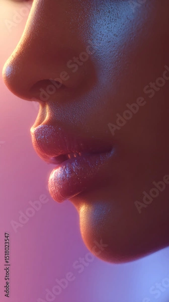 Obraz Close-up of a woman's lips and nose, showcasing smooth skin texture and subtle lighting, suggesting beauty and skincare concepts