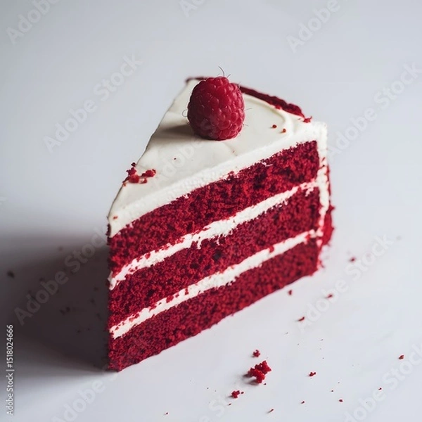 Fototapeta A soft and moist slice of red velvet cake shown in sharp focus on white – red velvet cake wallpaper – bakery wallpaper – red velvet cake image

