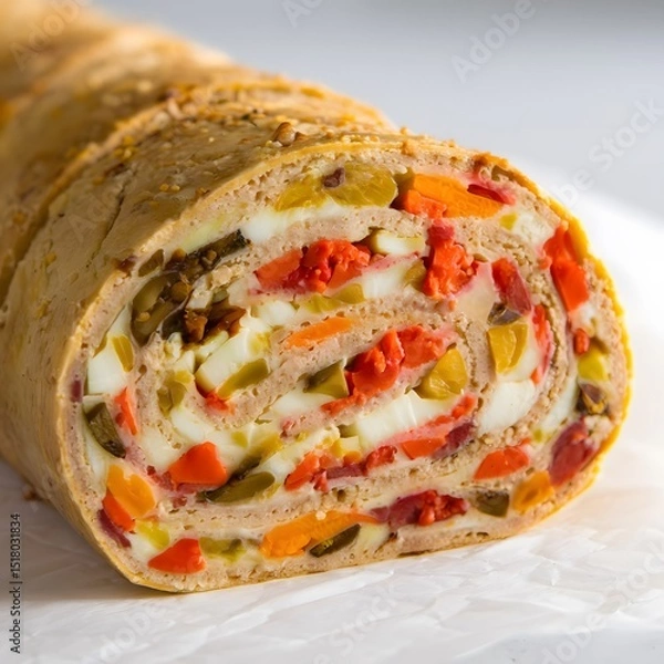 Fototapeta A high-resolution close-up of a roulade dessert slice on white – roulade wallpaper – bakery wallpaper – roulade image

