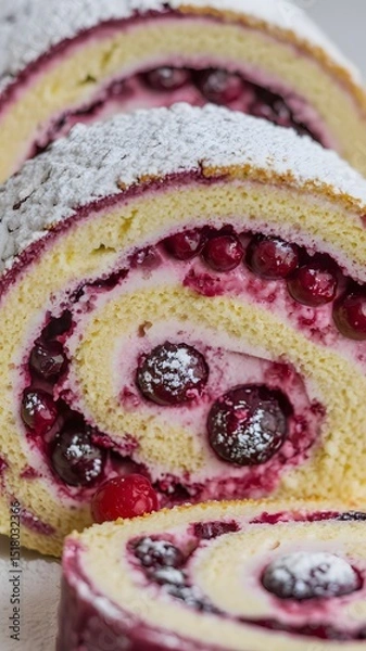Fototapeta A freshly sliced roulade roll shown in sharp focus on a white background – roulade wallpaper – bakery wallpaper – roulade image

