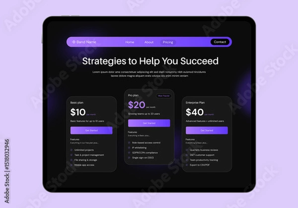 Fototapeta Modern Pricing Table UI Design for SaaS & Subscription Websites